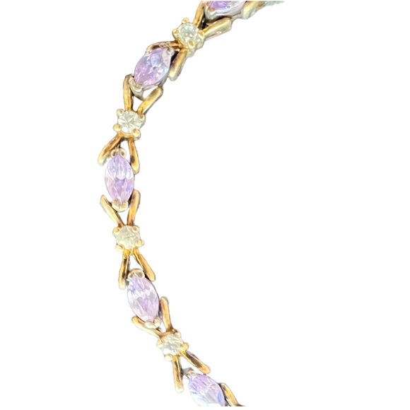 Vintage 925 Sterling Silver bracelet Purple Stones And Clear Stone - Picture 8 of 13